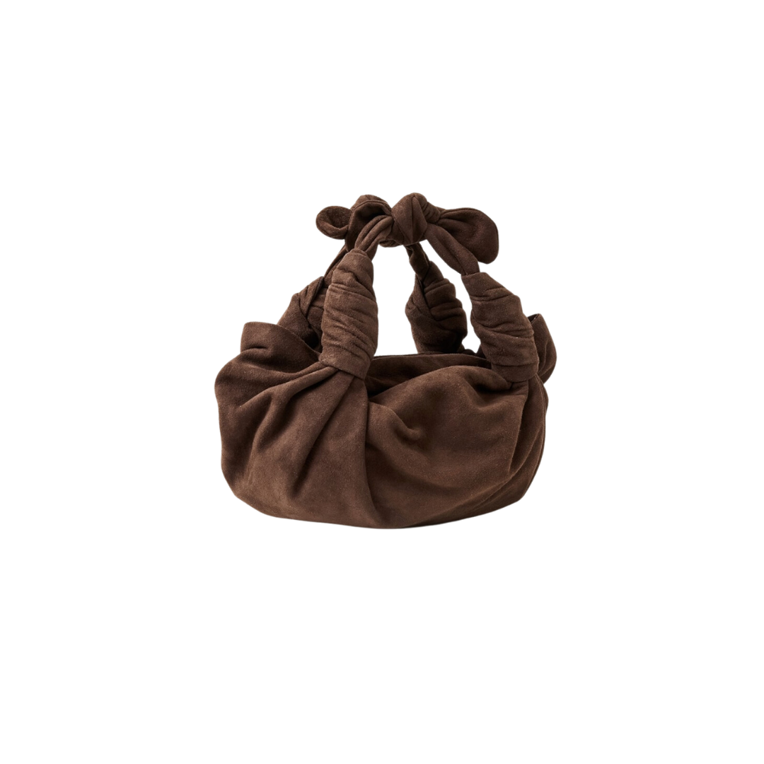 CHOCOLATE BROWN SUEDE NLA KNOT BAG