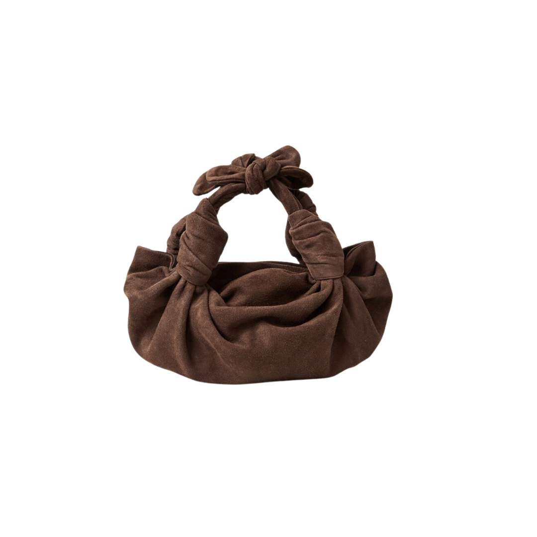 CHOCOLATE BROWN SUEDE NLA KNOT BAG