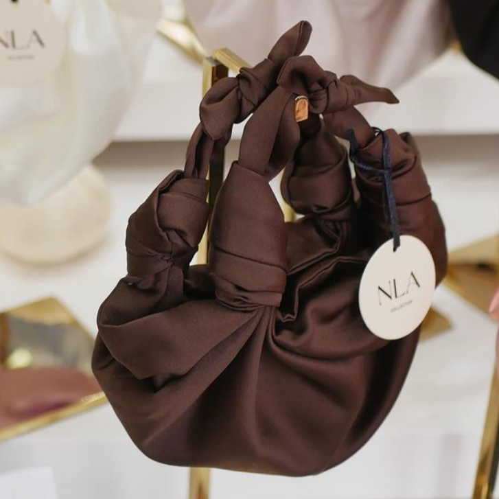 CHOCOLATE NLA SILK KNOT BAG