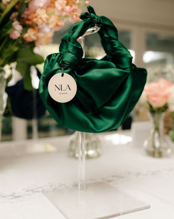 DARK GREEN NLA SILK KNOT BAG