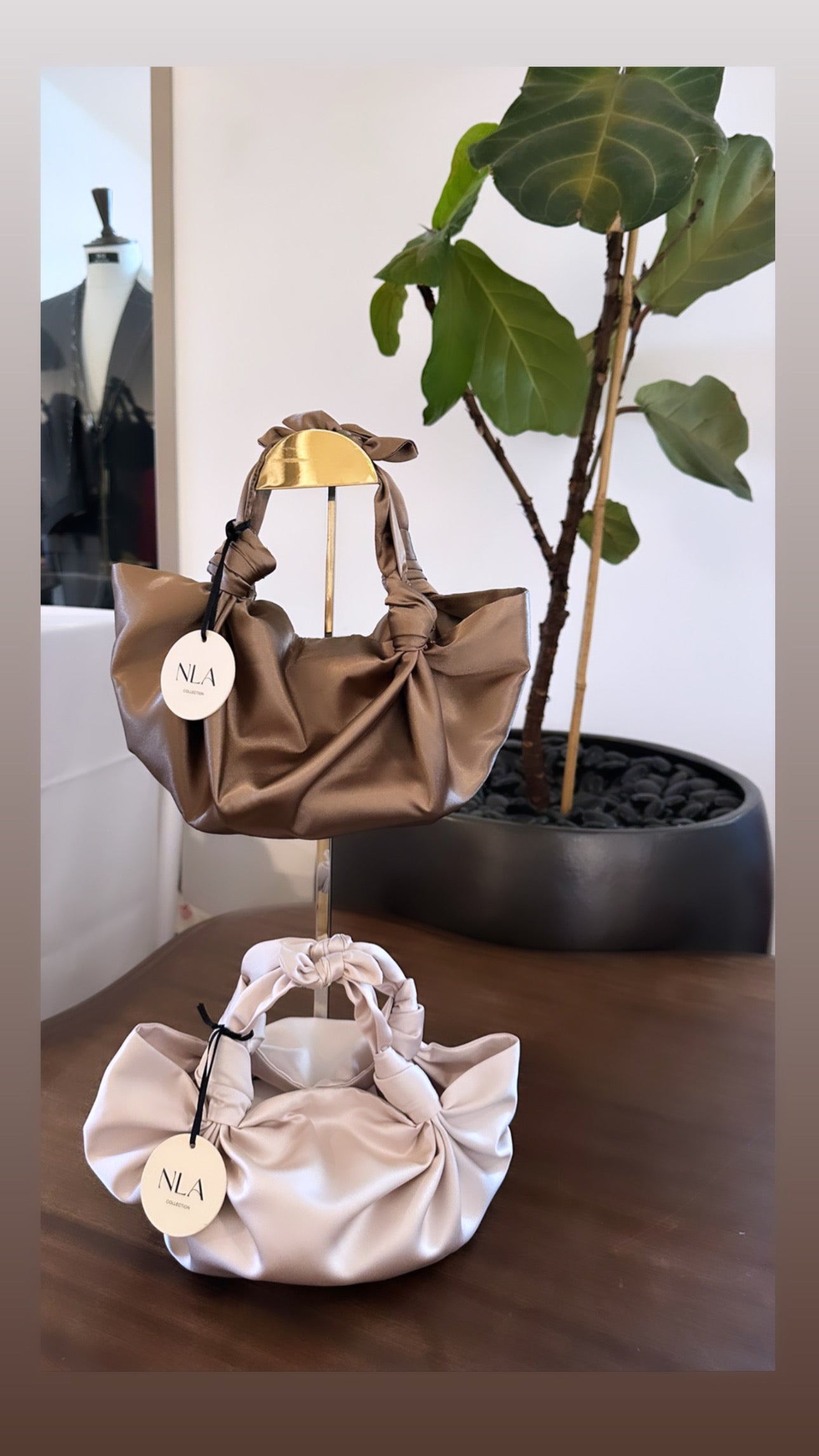 BRONZE NLA SILK KNOT BAG